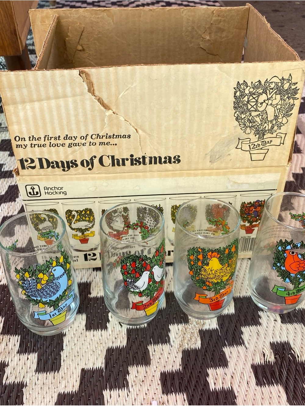 Anchor Hocking 12 Days of Christmas Holiday Glasses - Set with Box